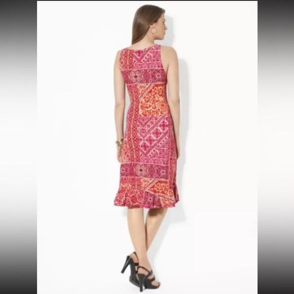 RALPH LAUREN JERSEY COTTON SLEEVELESS WRAP DRESS MULTI-COLORED PATCHWORK XS - Picture 8 of 8